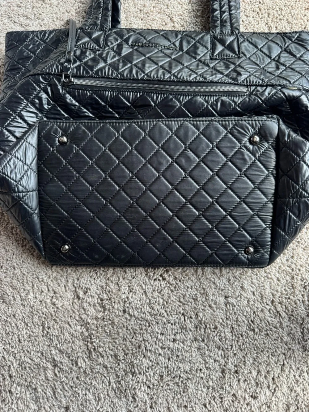 Adrienne Vittadini Quilted Nylon Black Tote Bag